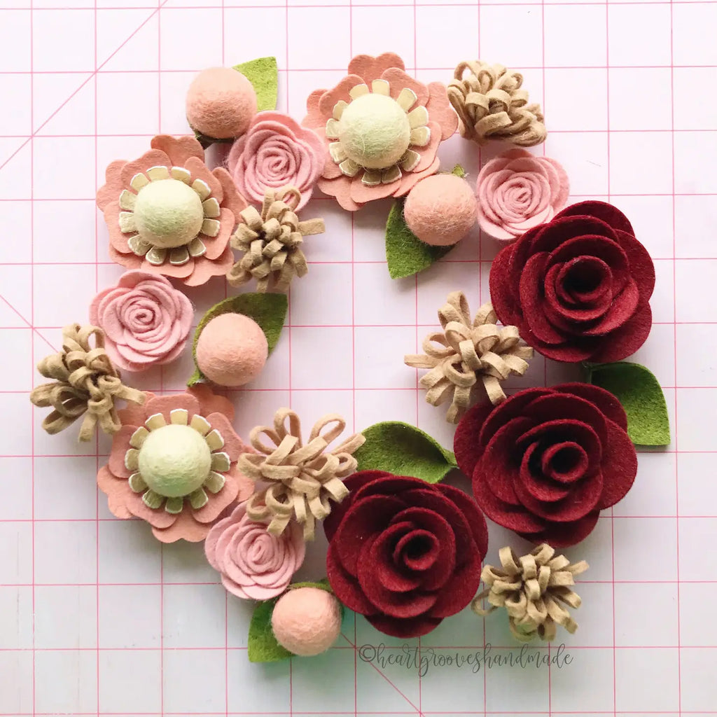 Heartgrooves Handmade - Felt Flower Wreath Craft Kit - Crimson Blush