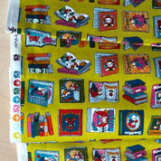 Coco - Cotton Sheeting - Fairy Tale Cat Books - Chartreuse