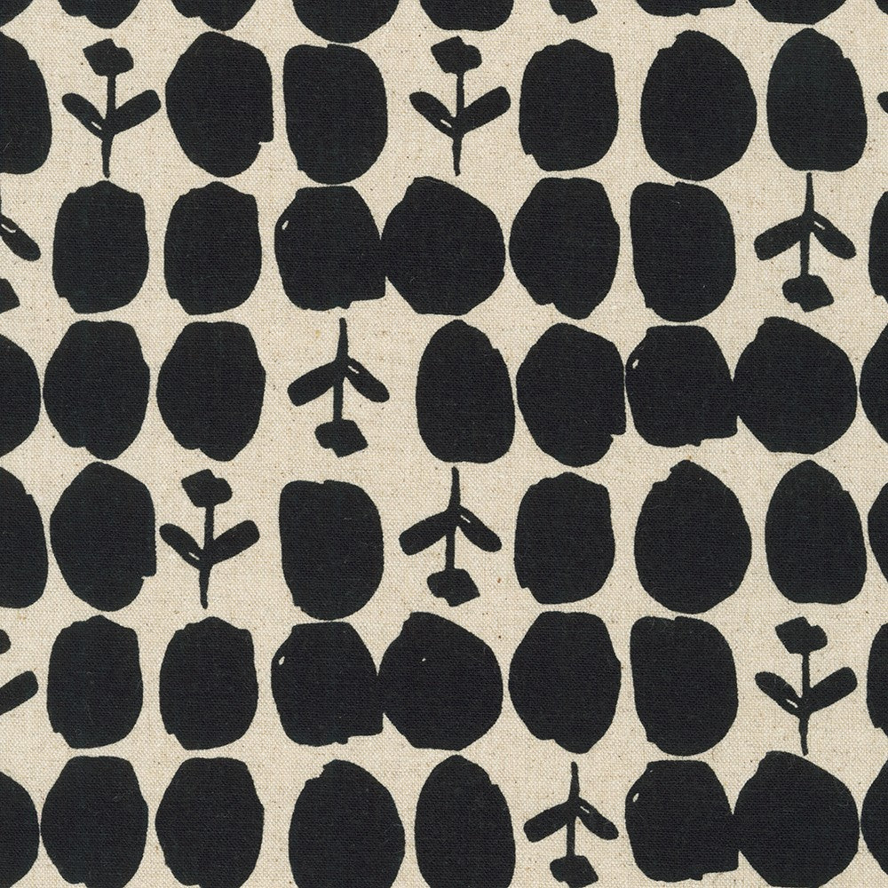 Sevenberry - Cotton Flax Prints - Canvas - Spots and Flowers - Black on Natural