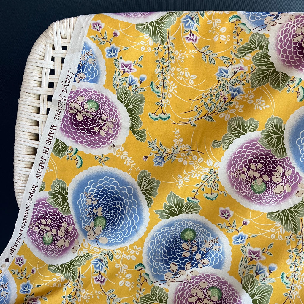 Yuma - Cotton Sheeting - Vintage Flowers - Yellow