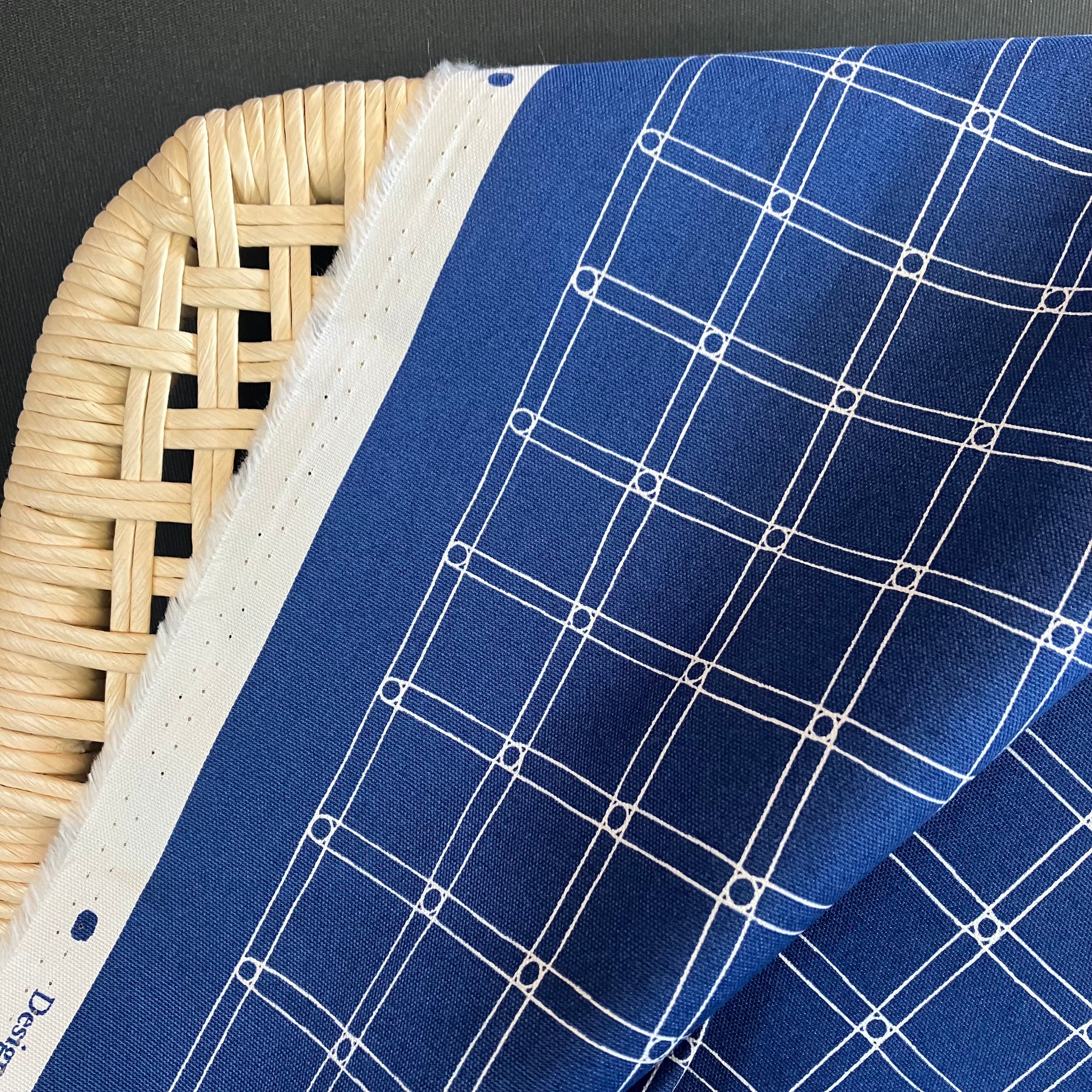 SALE - Kokka - Cotton Oxford - Muddyworks - Rubber Band Check - White on Blue