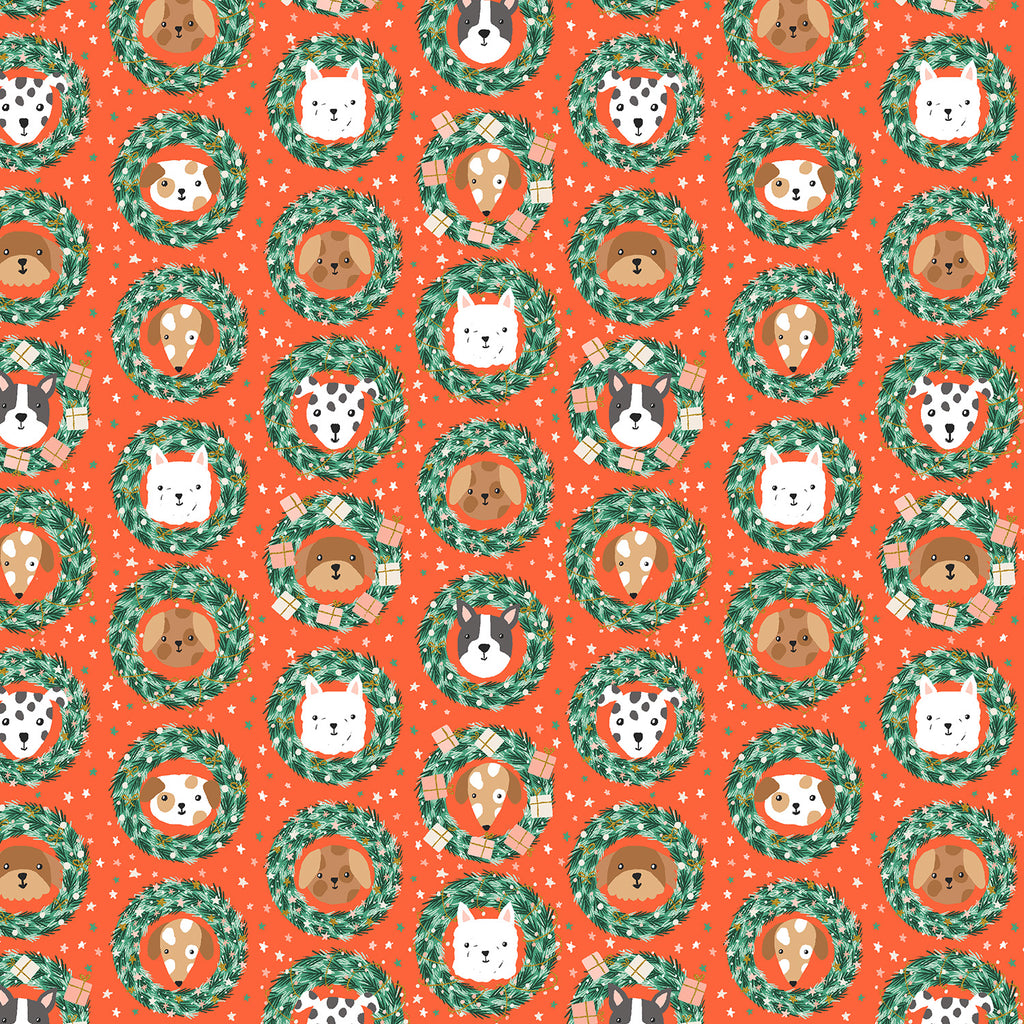 Cotton + Steel - Merry Pawmas - Bark and Bough - Red with Metallic