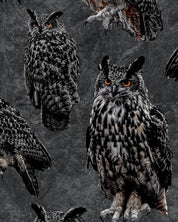SALE - Paapii - Organic Cotton Brushed Fleece - Eagle-Owls - Shadow