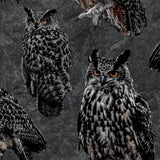SALE - Paapii - Organic Cotton Brushed Fleece - Eagle-Owls - Shadow
