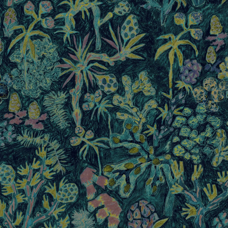 abstract plants on dark fabric