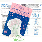 Stitch guide with floral design and text on a white background