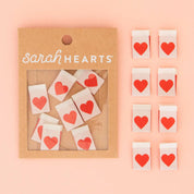 Sarah Hearts - Woven Clothing Label Tags - Red Heart