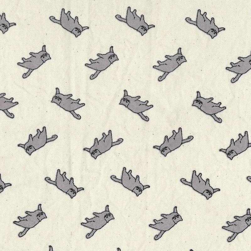 Kokka - Echino - Organic Cotton Oxford - MUDDY WORKS - Cats - Natural