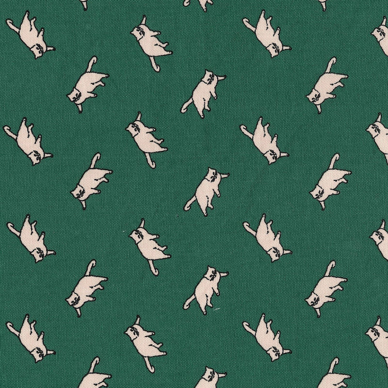 Kokka - Echino - Organic Cotton Oxford - MUDDY WORKS - Cats - Green