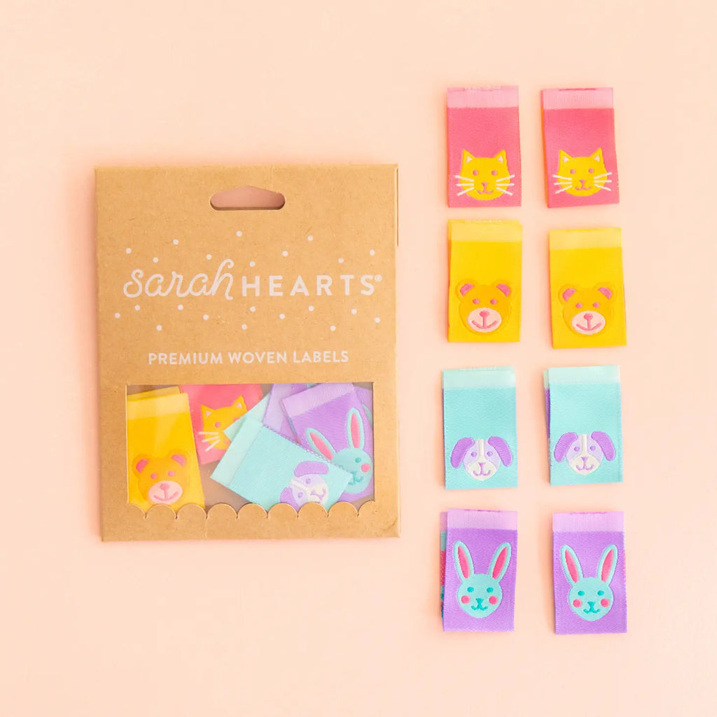 Sarah Hearts - Woven Clothing Label Tags - Animal Friends