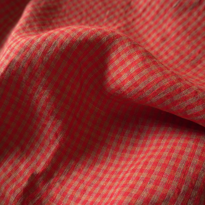 Pigeon Wishes - Washed Yarn Dyed Linen Gingham - Fire Red