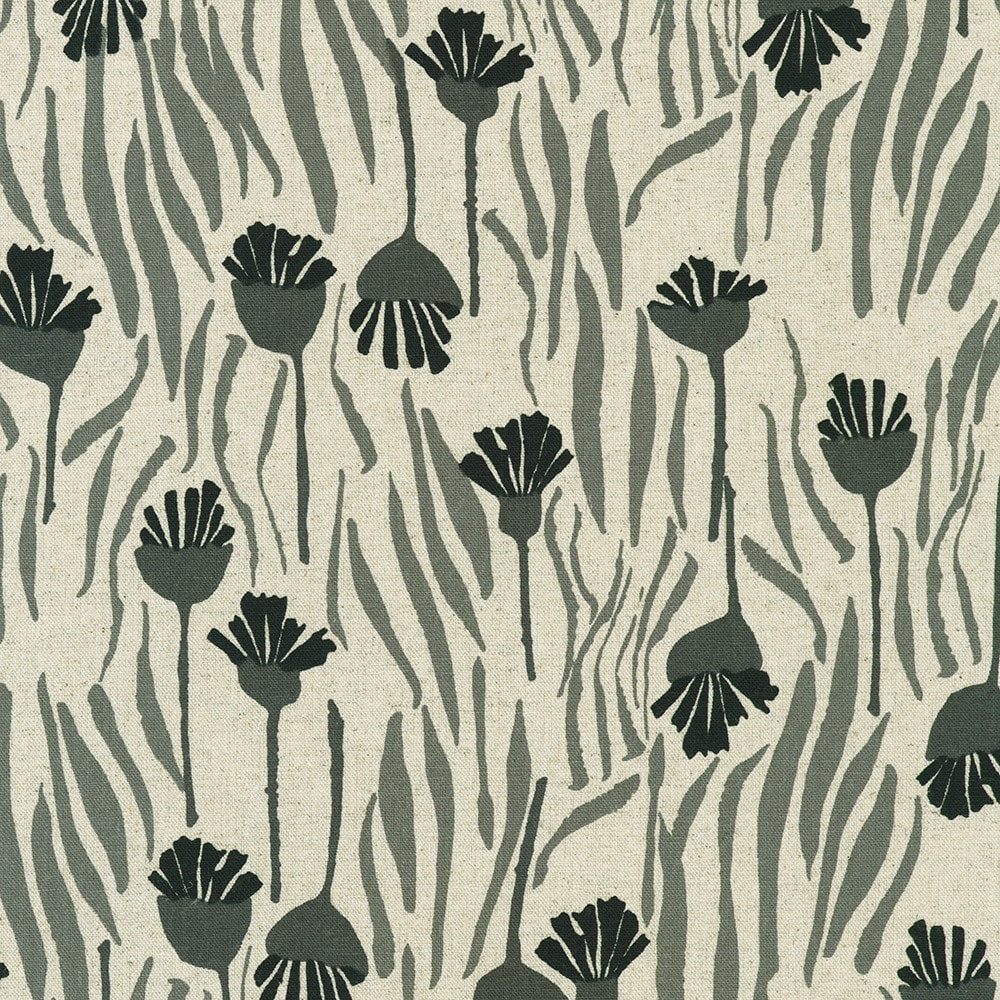 Orchard RunPattern of black floral shapes on a beige background