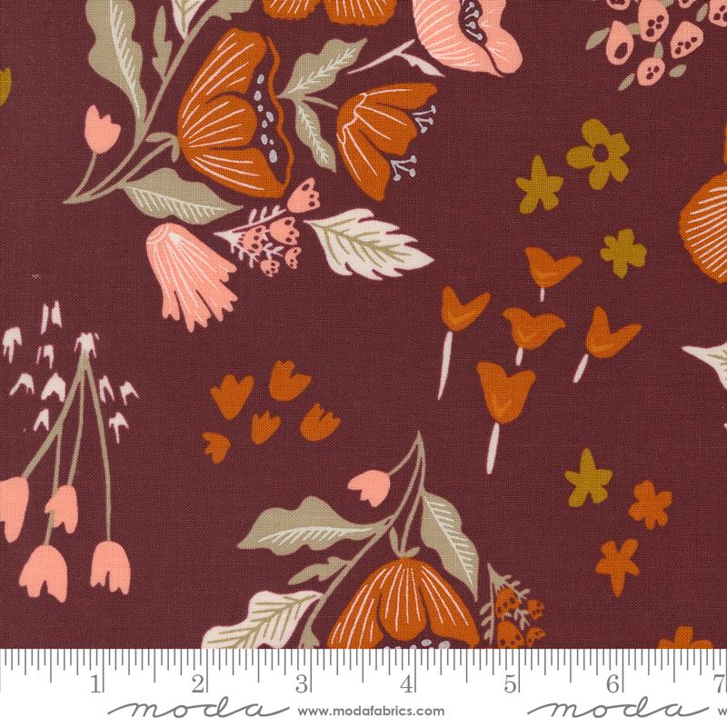 Moda - Folk Lore - Burgundy - Multi Blossoms