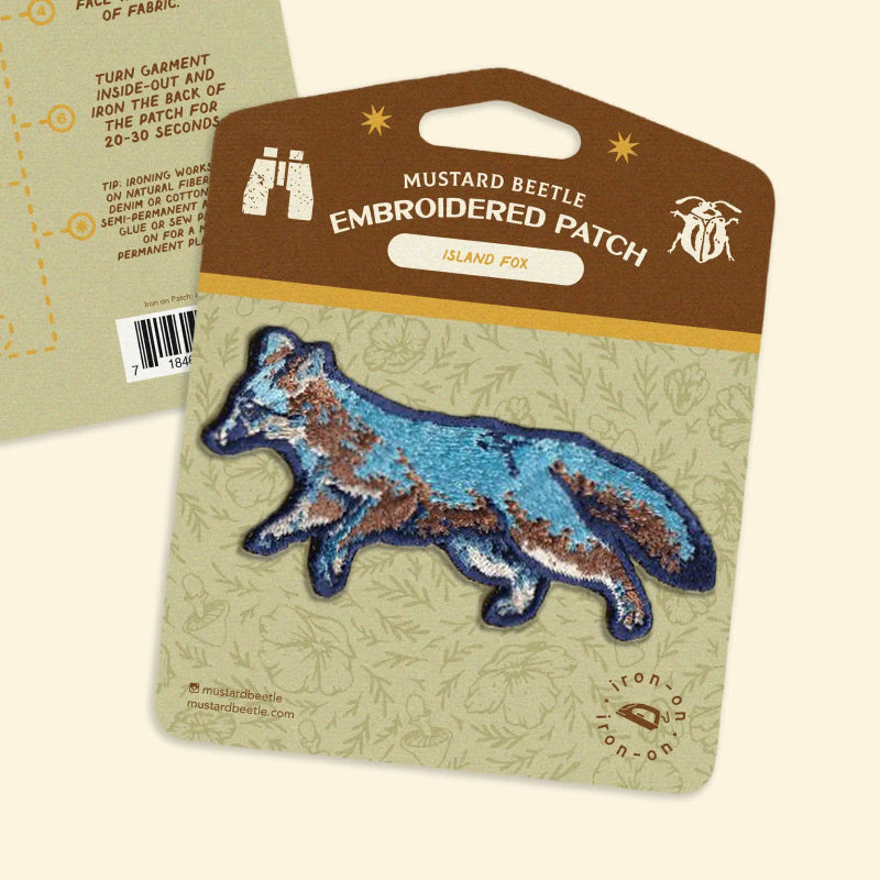 An embroidered patch of an island fox