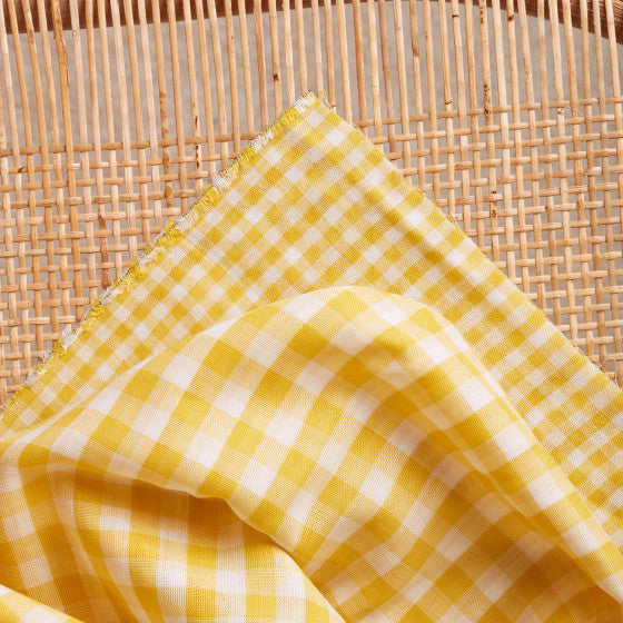 Atelier Brunette - Double Gauze - Gingham - Off White and Lemon