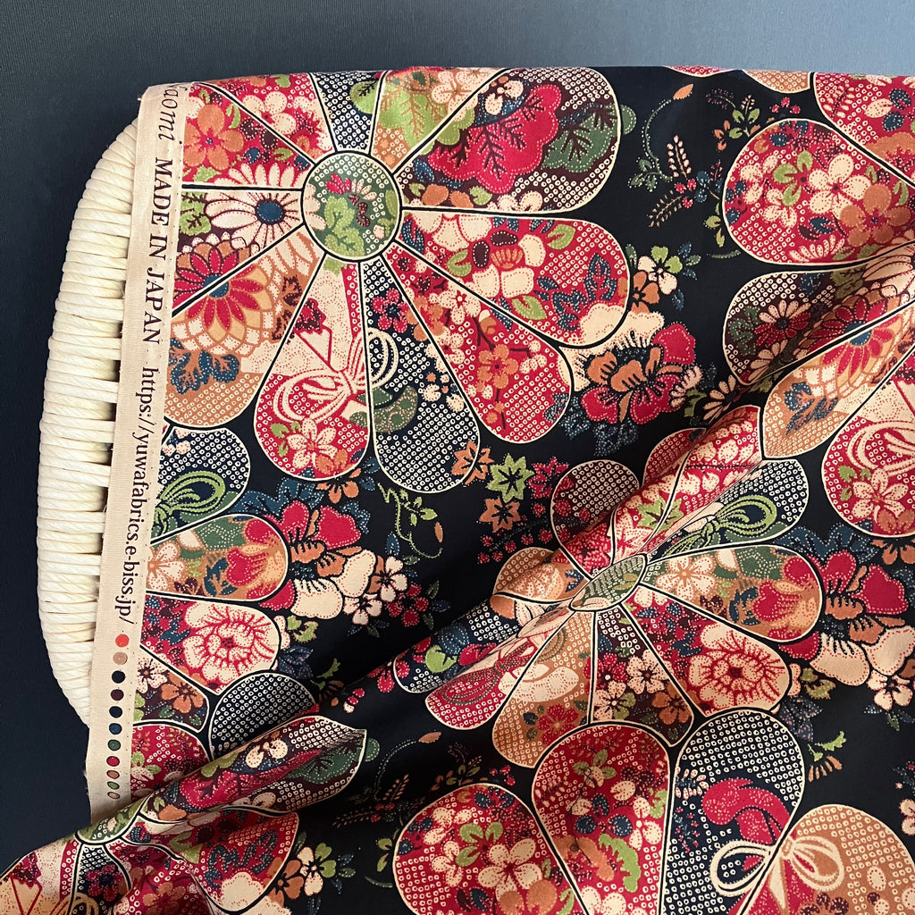 Yuma - Cotton Sheeting - Vintage Flowers - Black