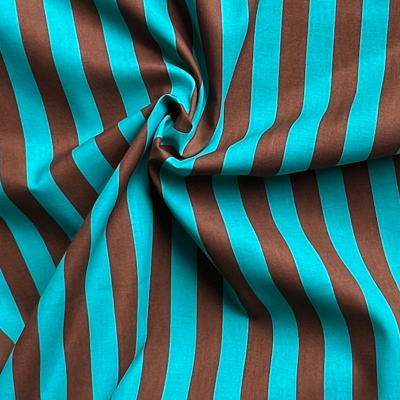 Kokka - Cotton Sheeting - Stripe - Cocoa & Aqua
