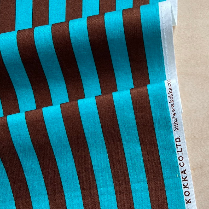 Kokka - Cotton Sheeting - Stripe - Cocoa & Aqua
