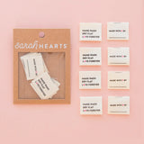 Sarah Hearts - Woven Sewing Label - Hand Wash, Dry Flat, Love Forever
