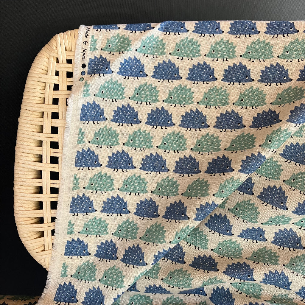 Sevenberry - Homespun - Hedgehogs - Blue and Teal on Natural