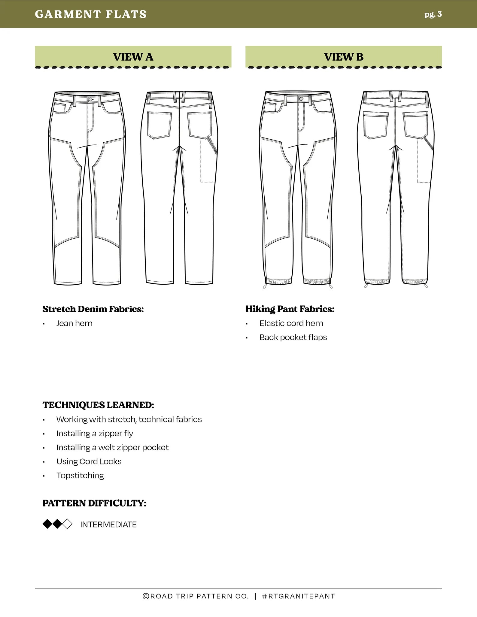 Road Trip Pattern Co. - Granite Pants - PDF and Printed Pattern