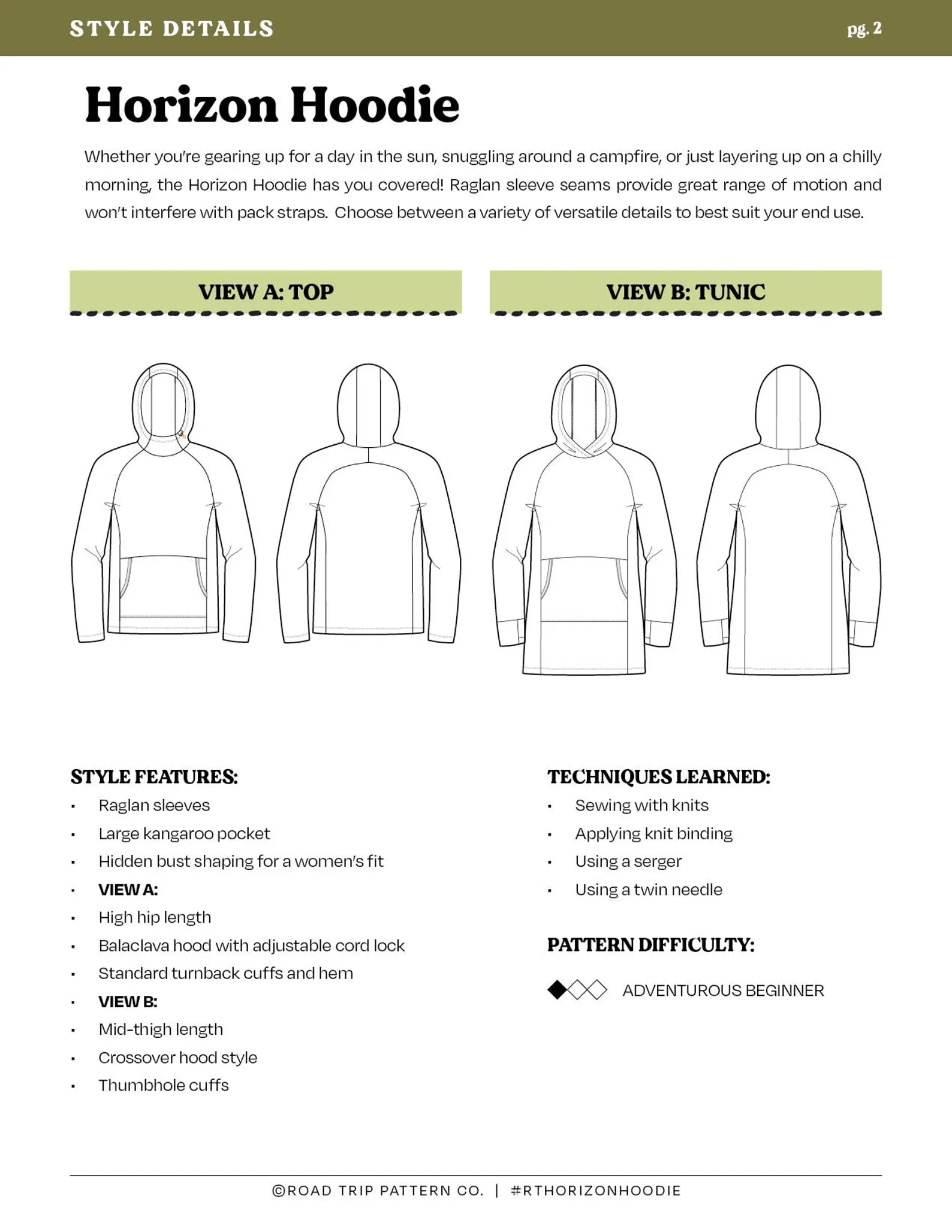 Road Trip Pattern Co. - Horizon Hoody - PDF and Printed Pattern