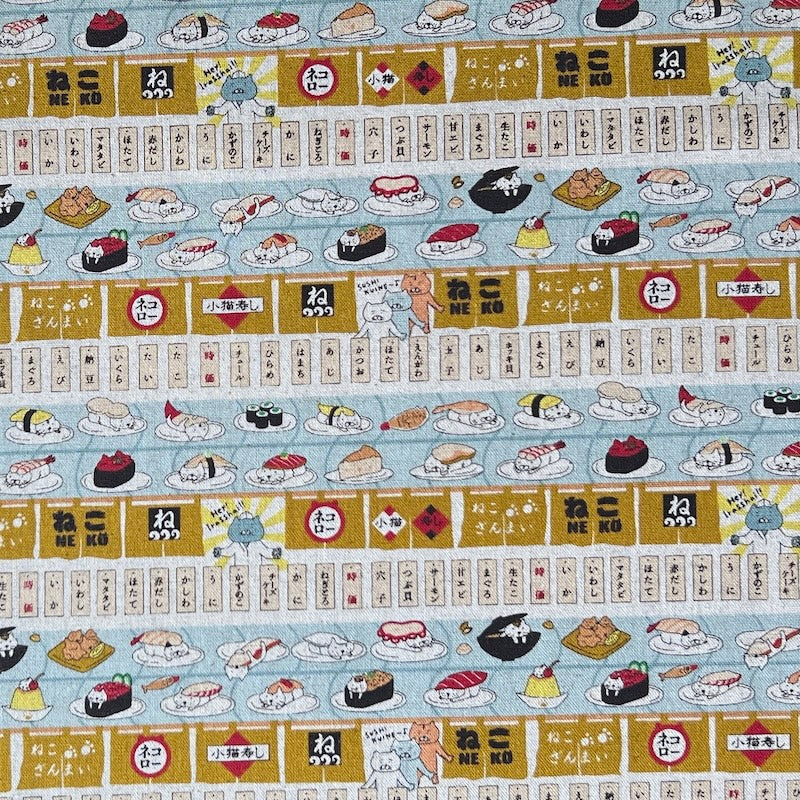 Kobayashi - Cotton Linen Canvas - Sushi Cats & Noren