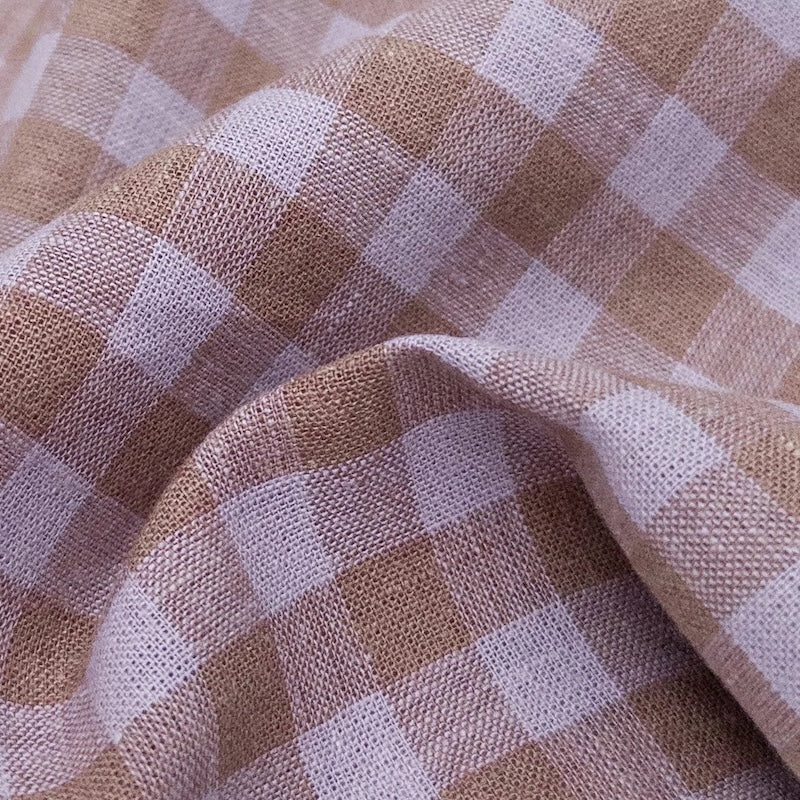 Eden Check - Cotton Linen - Lilac & Cocoa