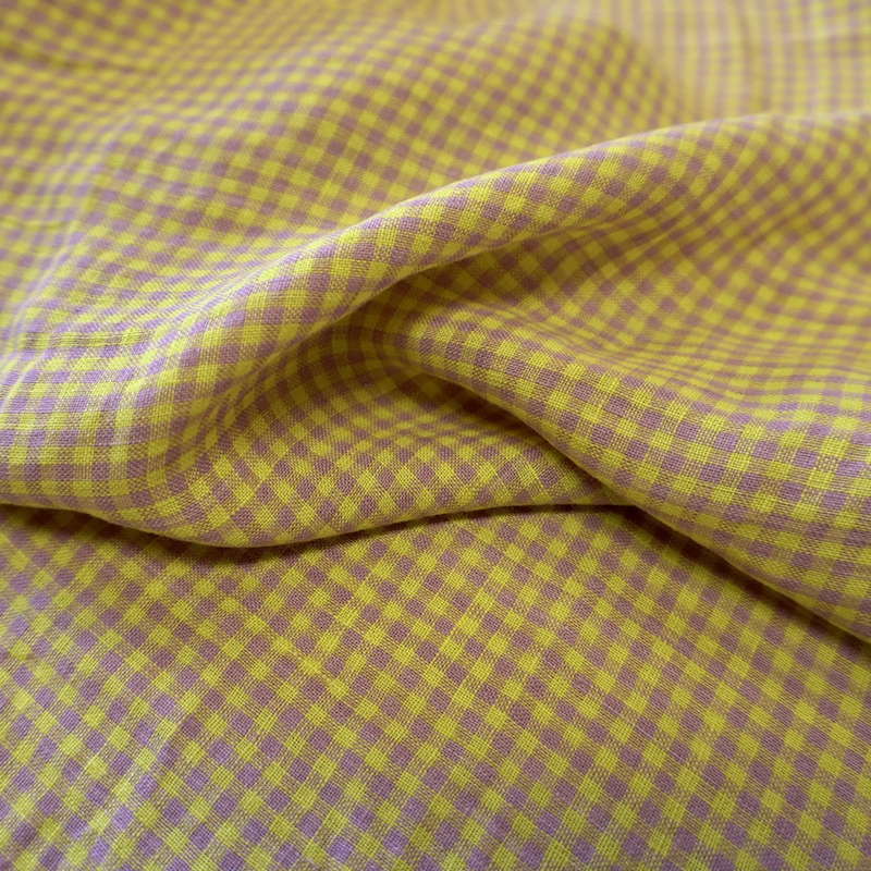 Pigeon Wishes - Washed Yarn Dyed Linen Gingham - Lilac & Yellow