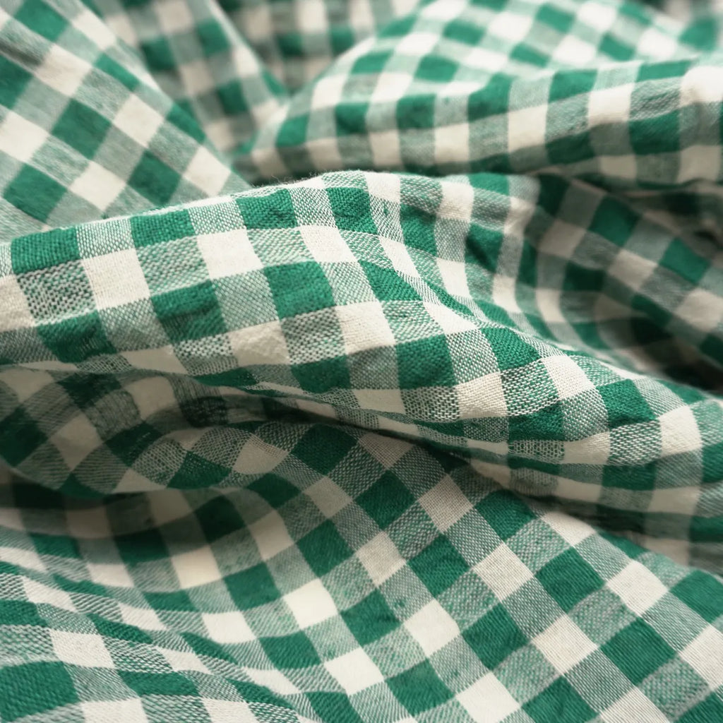 Pigeon Wishes - Bubble Linen Gingham - Green and Natural