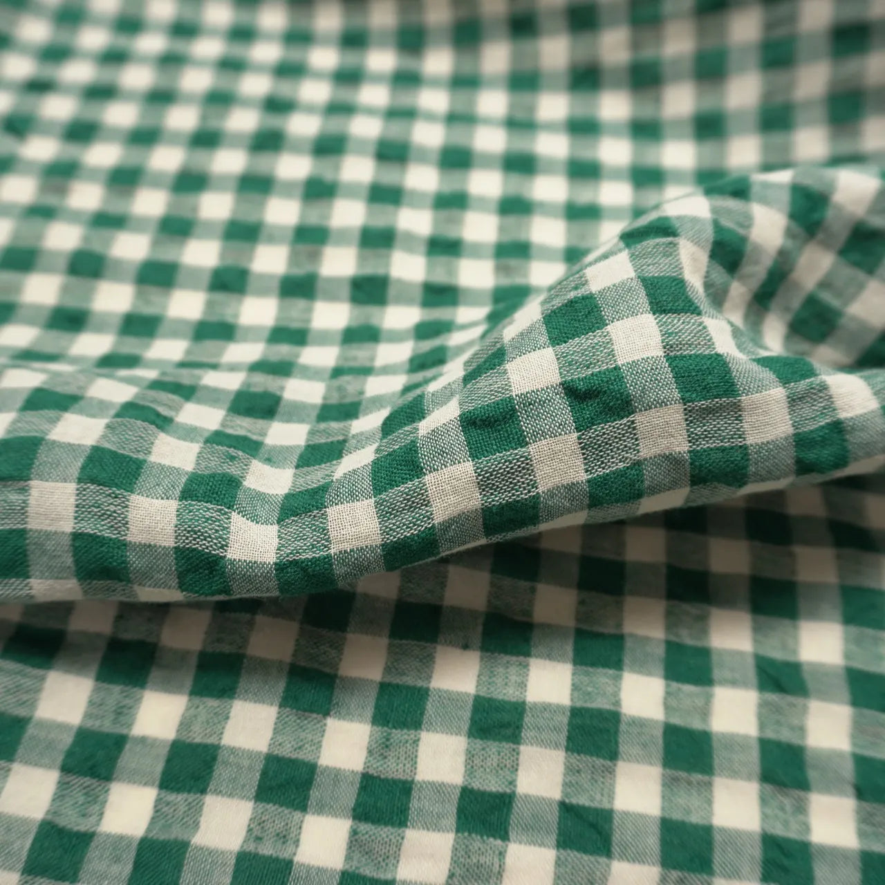 Pigeon Wishes - Bubble Linen Gingham - Green and Natural