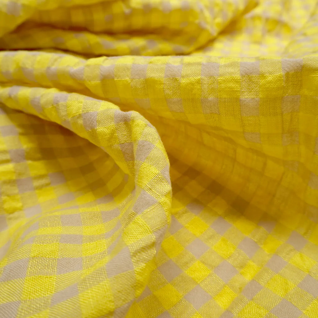 Pigeon Wishes - Bubble Linen Gingham - Yellow and Natural