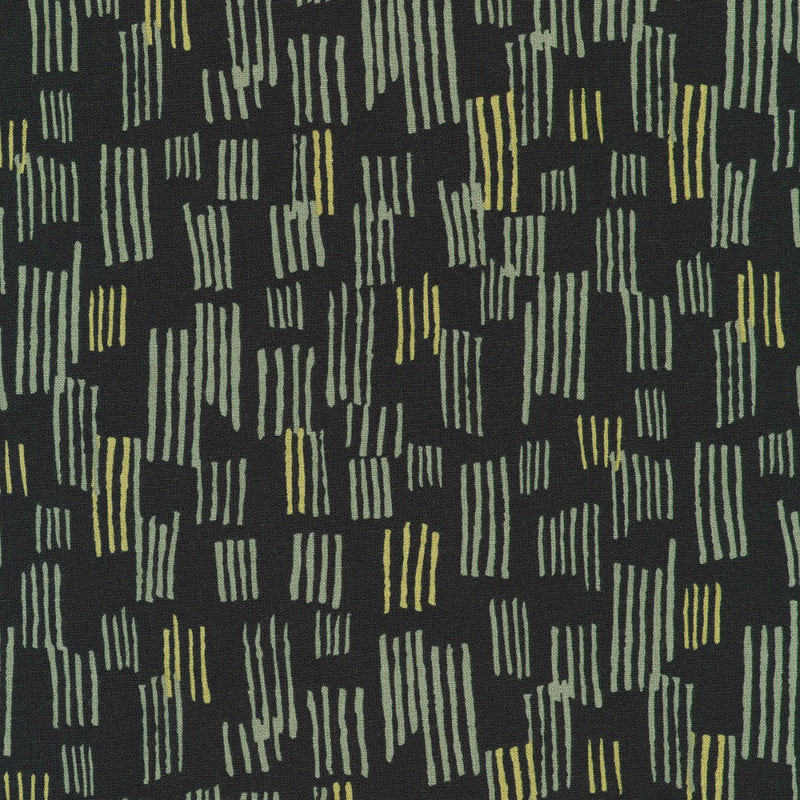 Orchard Run Patterned fabric with abstract design on a black background