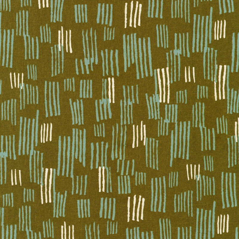 Orchard Run Patterned fabric with abstract design on a green background
