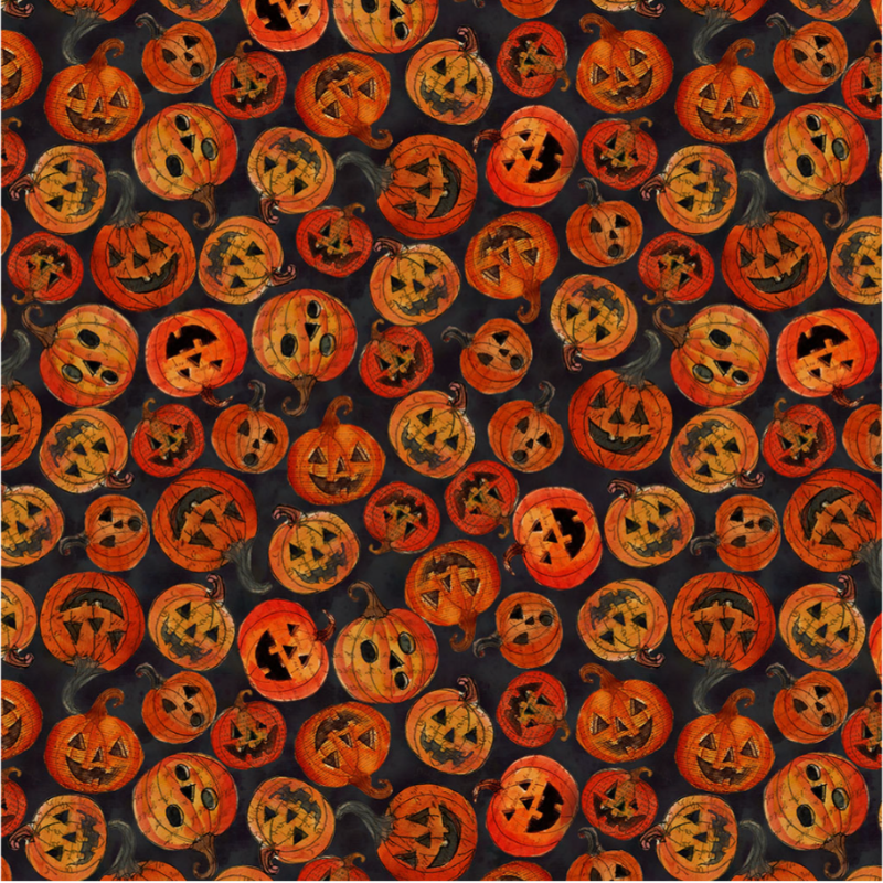 SALE - Clothworks - Emerald Hollow - Digital Pumpkins - Black