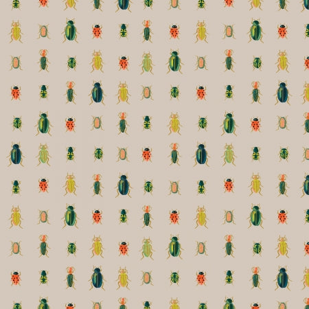 Cotton and Steel - Rifle Paper Co. - Curio - Beetles and Bugs - Khaki - Metallic