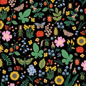 Cotton and Steel - Rifle Paper Co. - Curio - Floral and Bugs - Black Metallic