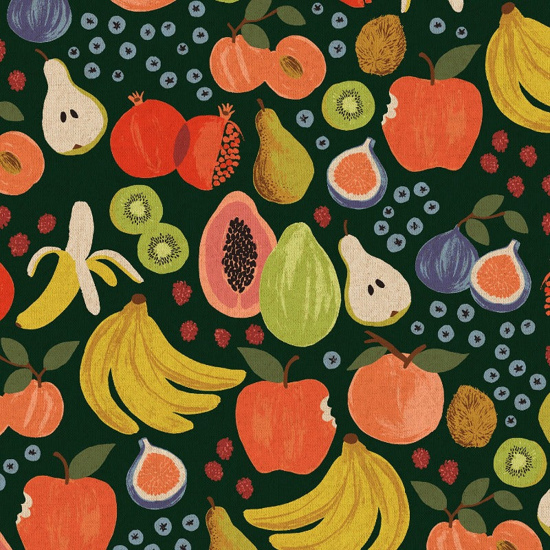 Rifle Paper Co. - Lightweight Cotton Linen Canvas - Orchard - Fruit Stand - Hunter