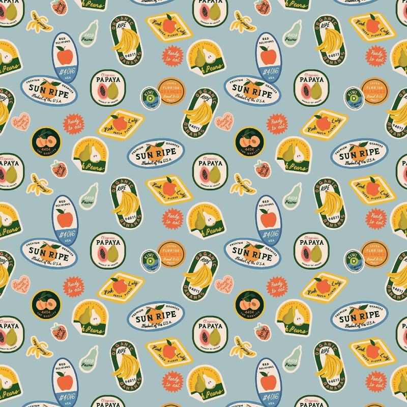 Rifle Paper Co. - Orchard - Fruit Stickers - Light Blue Fabric