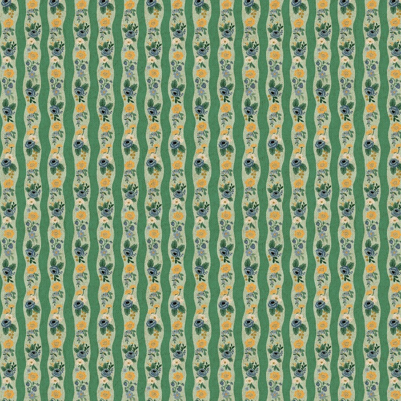 Rifle Paper Co. - Lightweight Cotton Linen Canvas -  Orchard - Climbing Roses - Mint