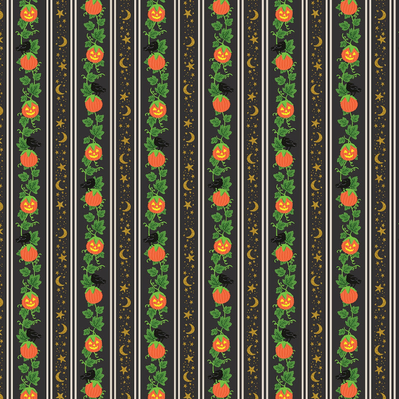 Cotton + Steel - Rifle Paper Co. - Halloween - Pumpkin Patch - Black Metallic
