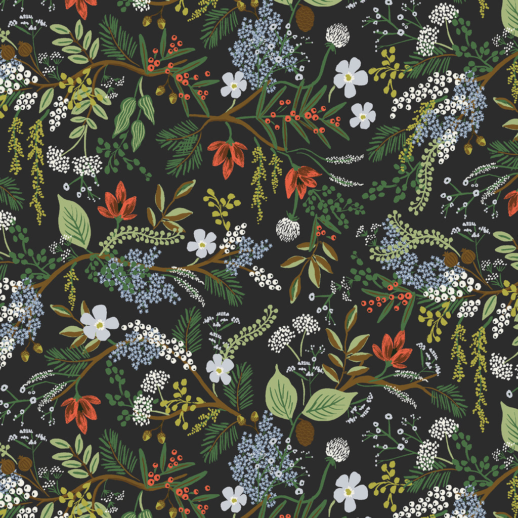 Cotton + Steel - Rifle Paper Co - English Rose - Juniper Forest - Black