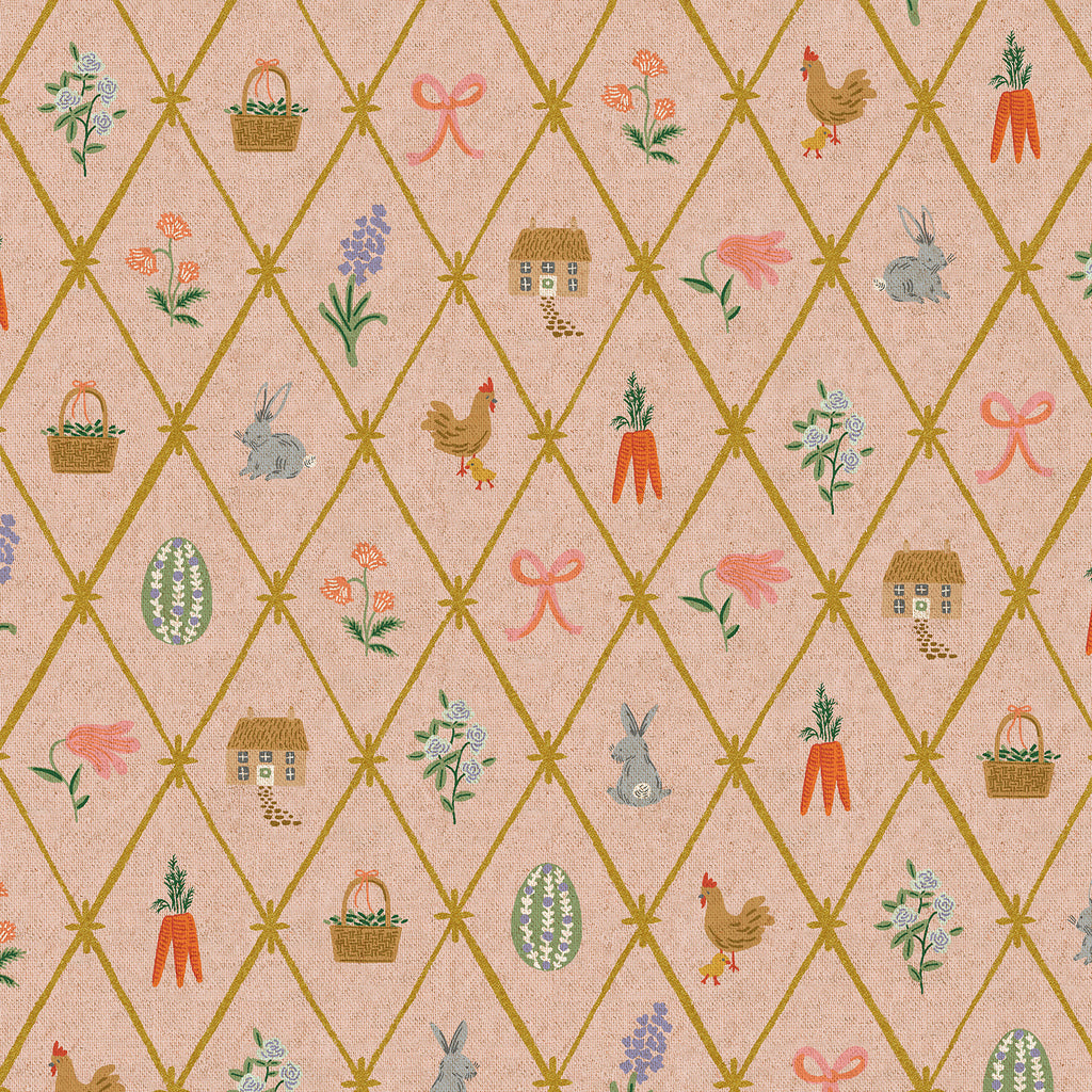 Cotton and Steel - Rifle Paper Co. - Canvas - Easter - Easter Lattice - Blush Metallic