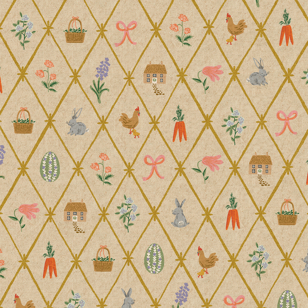 Cotton and Steel - Rifle Paper Co. - Canvas - Easter - Easter Lattice - Linen Metallic