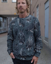 SALE - Paapii - Organic Cotton Brushed Fleece - Eagle-Owls - Shadow