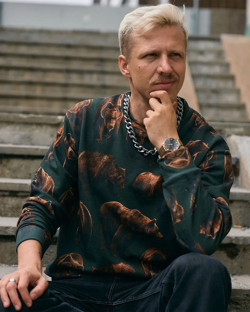 Paapii - Organic Cotton Brushed Fleece - Bears - Juniper