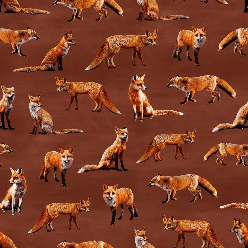 Pattern of foxes on a brown fabric