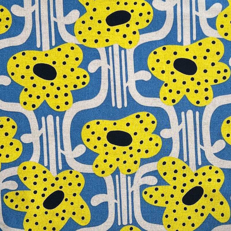 Kobayashi - Cotton Linen Canvas - Big Floral - Yellow & Blue