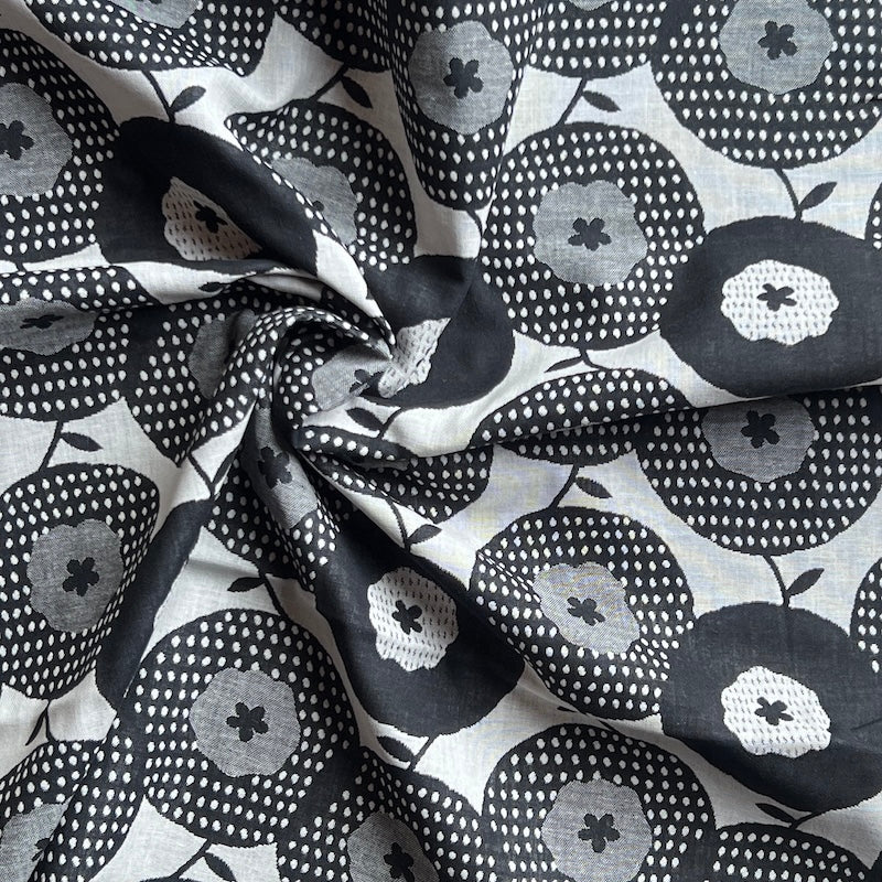 Kobayashi - Cotton Double Jacquard - Abstract Floral - Black & Gray