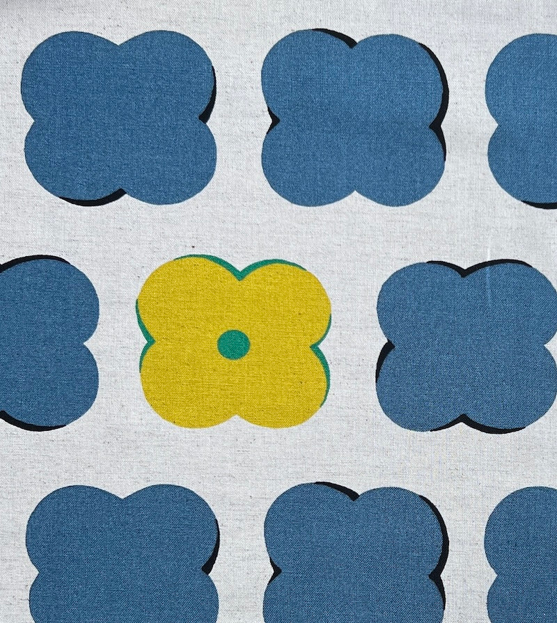 Kobayashi - Cotton Linen Canvas - XL Simple Flowers - Blue & Yellow